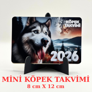 2026 KÖPEK TAKVİMİ – 8 cm X 12 cm Mini Masa Takvimi - 1 mm Maket Karton Ayaklı