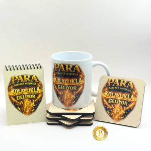 Frekans Uyumlama Seti-2 – Olumlama– Kupa Bardak – Bardak Altlığı - Mini Defter – Bolluk Enerji Seti