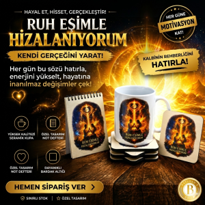 Frekans Uyumlama Seti-5–Olumlama–Kupa Bardak–Bardak Altlığı-Mini Defter– Spiritüel Aşk Seti